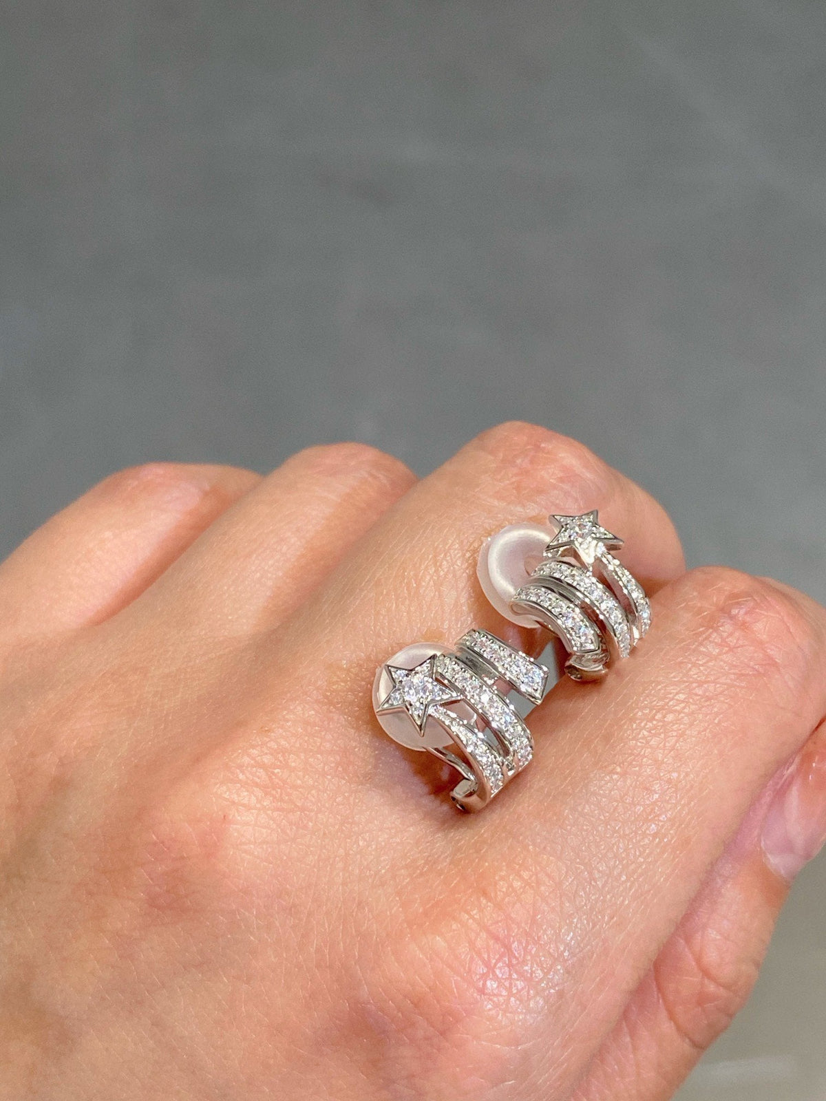 Chanel Star Double Row Cubic Zirconia Silver Earrning