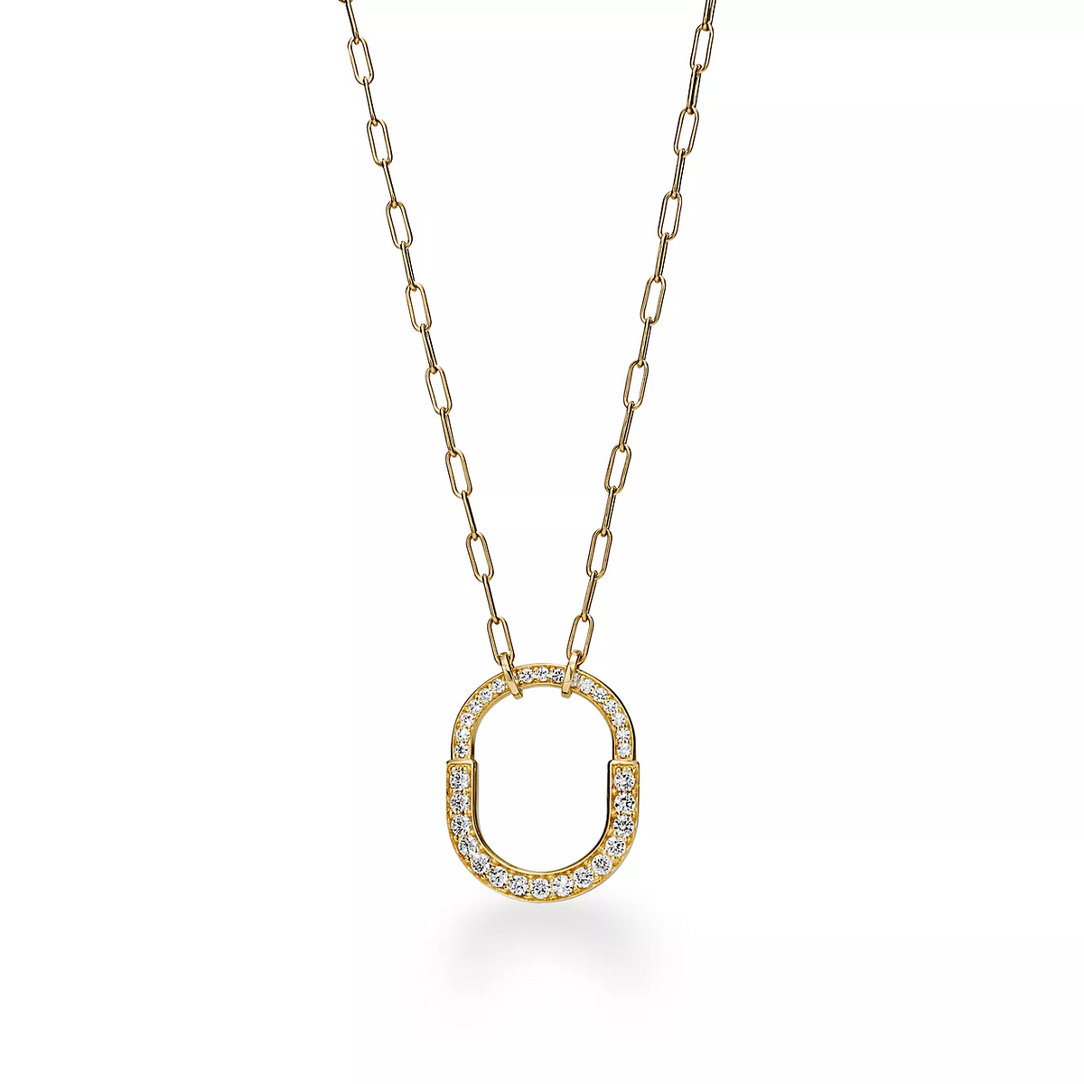 Tiffany Lock Necklace Medium Pendant Gold Paved Cubic Zirconia