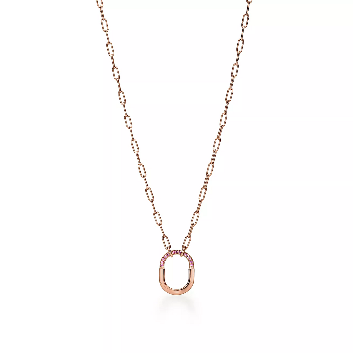 Tiffany Lock Small Pendant Pink Cubic Zirconia Pink Gold Necklace