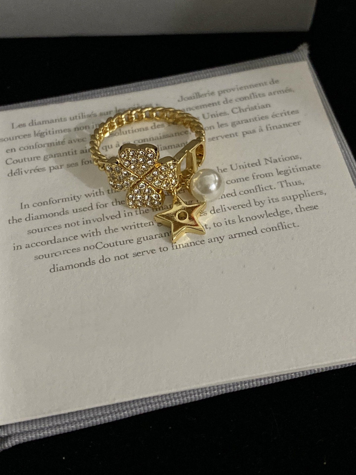 Dior Star Pearl Clover Gold Cubic Zirconia Ring