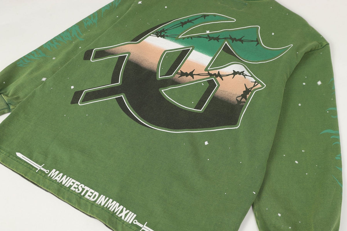 Godspeed Washed Olive Aircraft Graphic Long-Sleeve T-Shirt — detail
