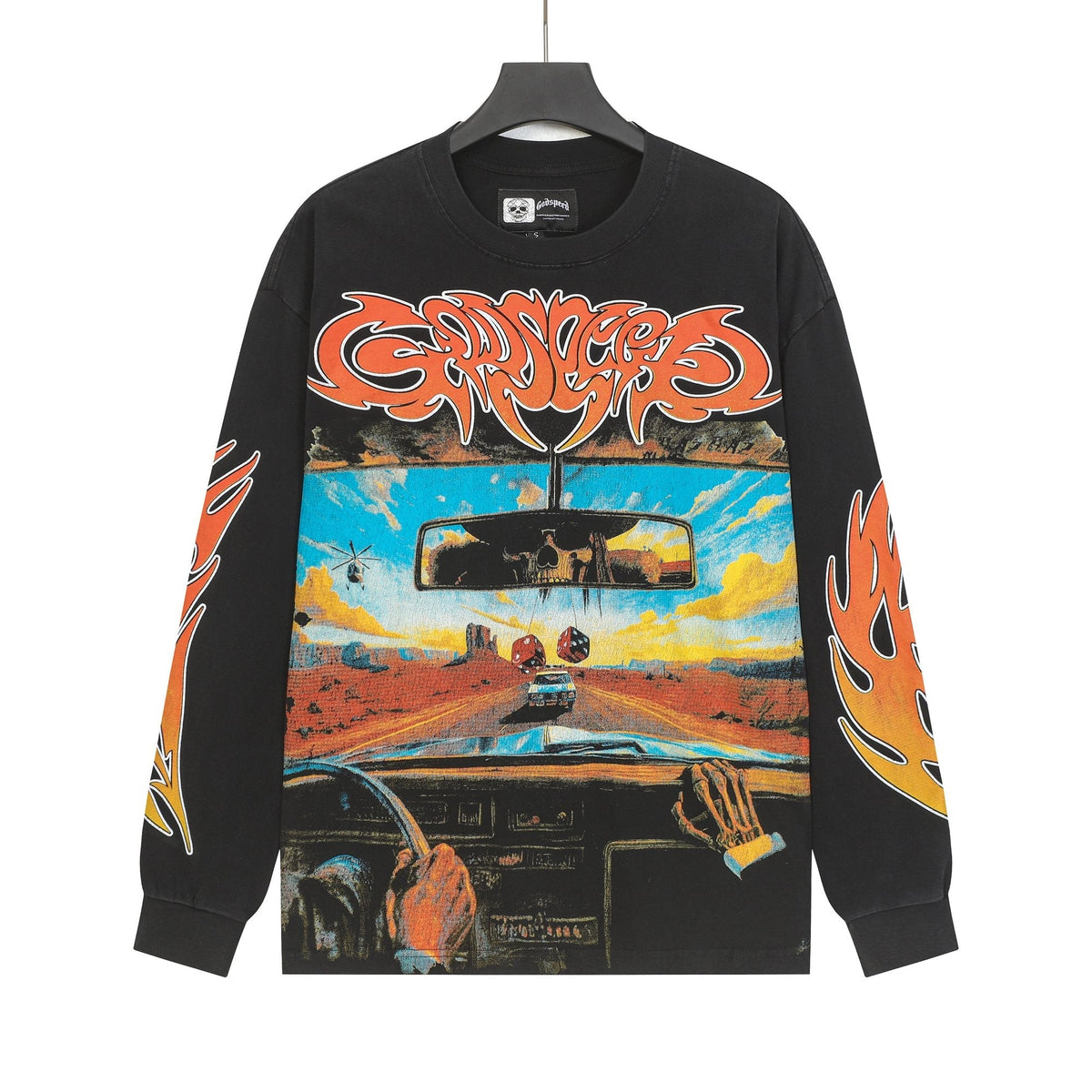 Godspeed Washed Black Flame Graphic Long-Sleeve T-Shirt — hero