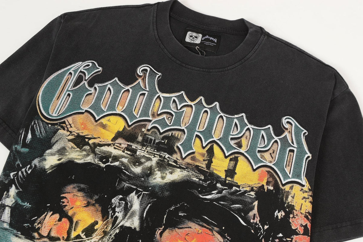 Godspeed Washed Black Skull Graphic T-Shirt — detail