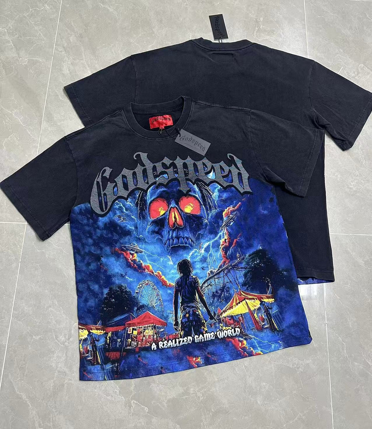 Godspeed Skull Graphic Washed Black T-Shirt — context