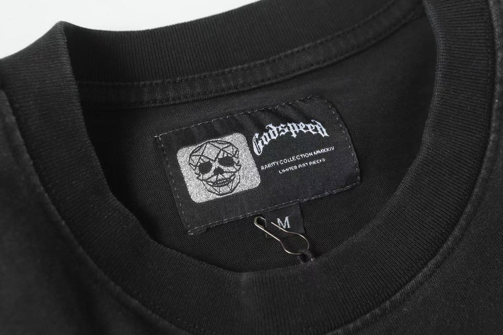 Godspeed Washed Black Car & Sun-Eye Graphic T-Shirt — neck_label