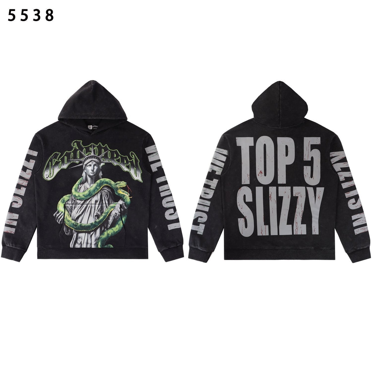 Godspeed Top 5 Slizzy Statue & Snake Graphic Hoodie — back