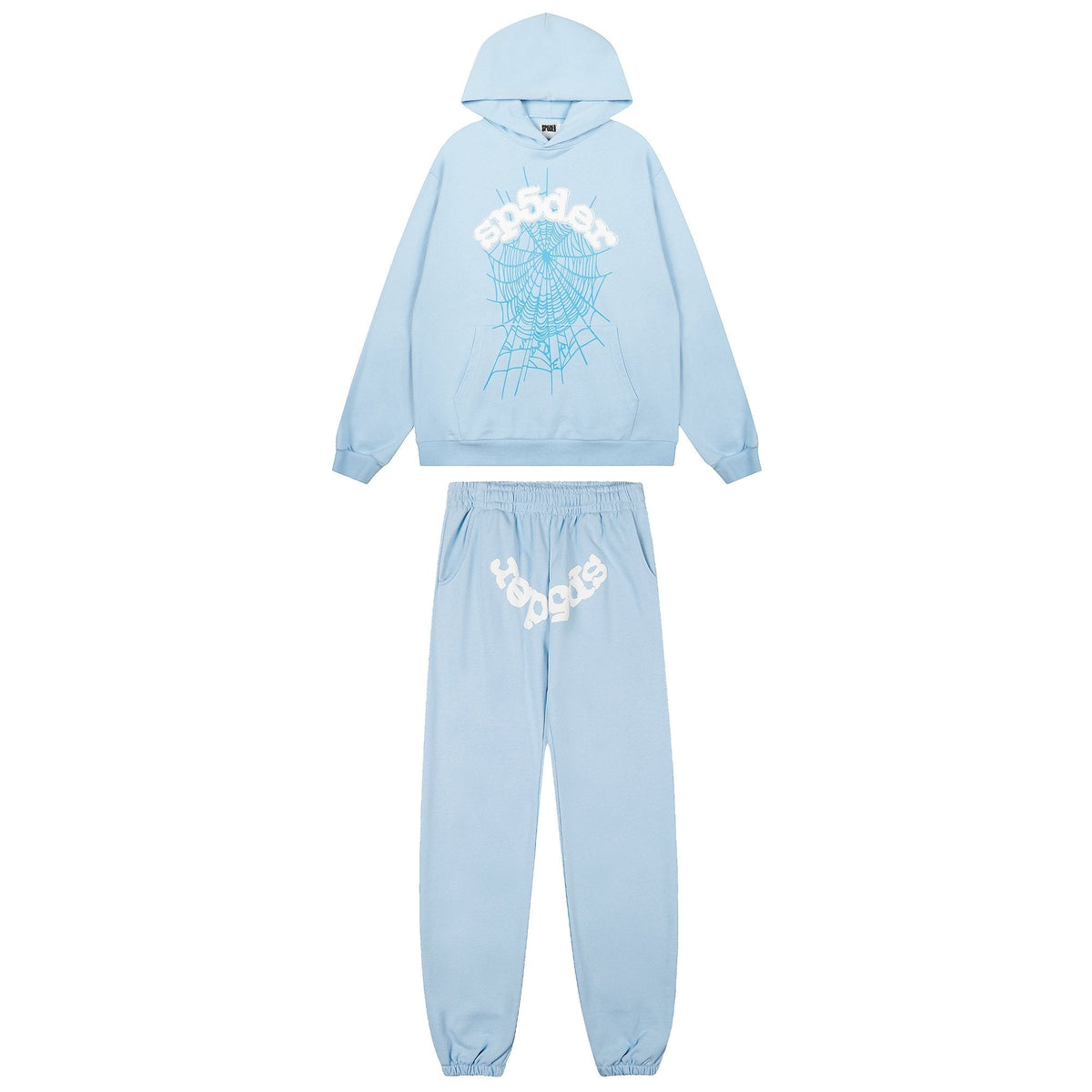 Sp5der Light Blue Spiderweb Hoodie & Sweatpants Matching Set — hero