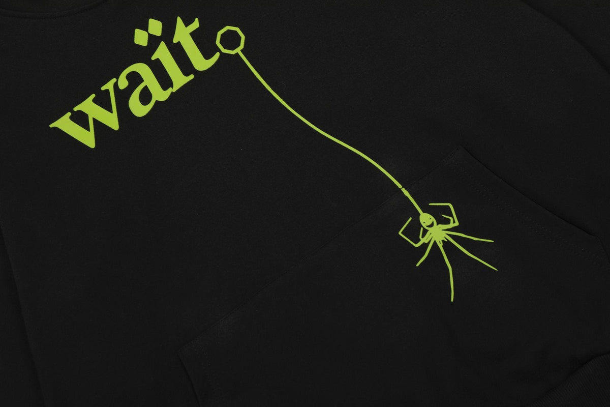Sp5der Lime Green Web Graphic Pullover Hoodie — detail