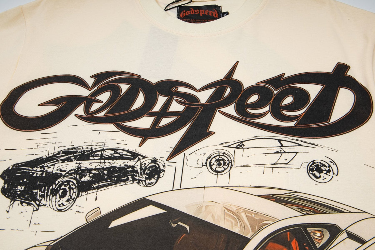 Godspeed Cream Car Graphic Short-Sleeve T-Shirt — detail
