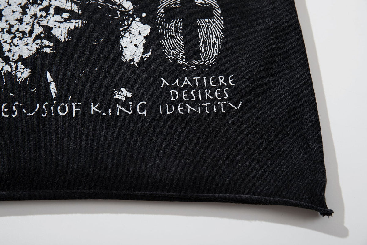 MAJESTIK Washed Black Distressed Graphic T-Shirt — detail