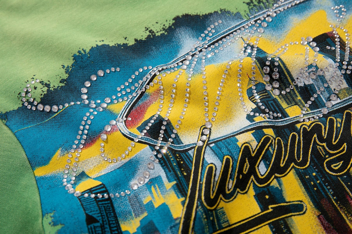 MAJESTIK Green Distressed Tour Graphic T-Shirt — detail