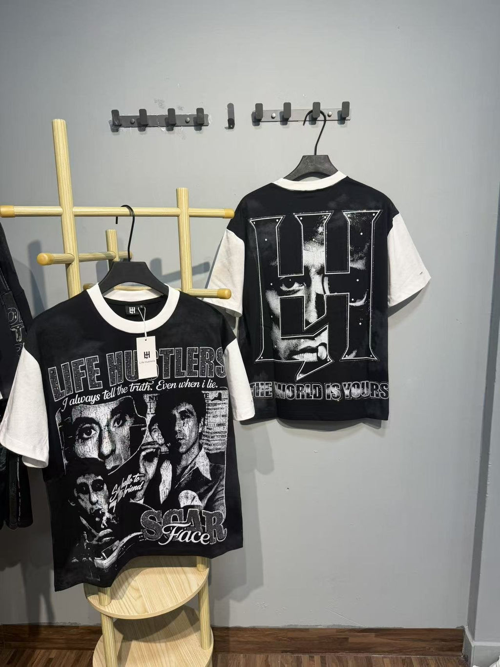 Life Hustlere Scarface-Inspired Raglan Graphic T-Shirt — context