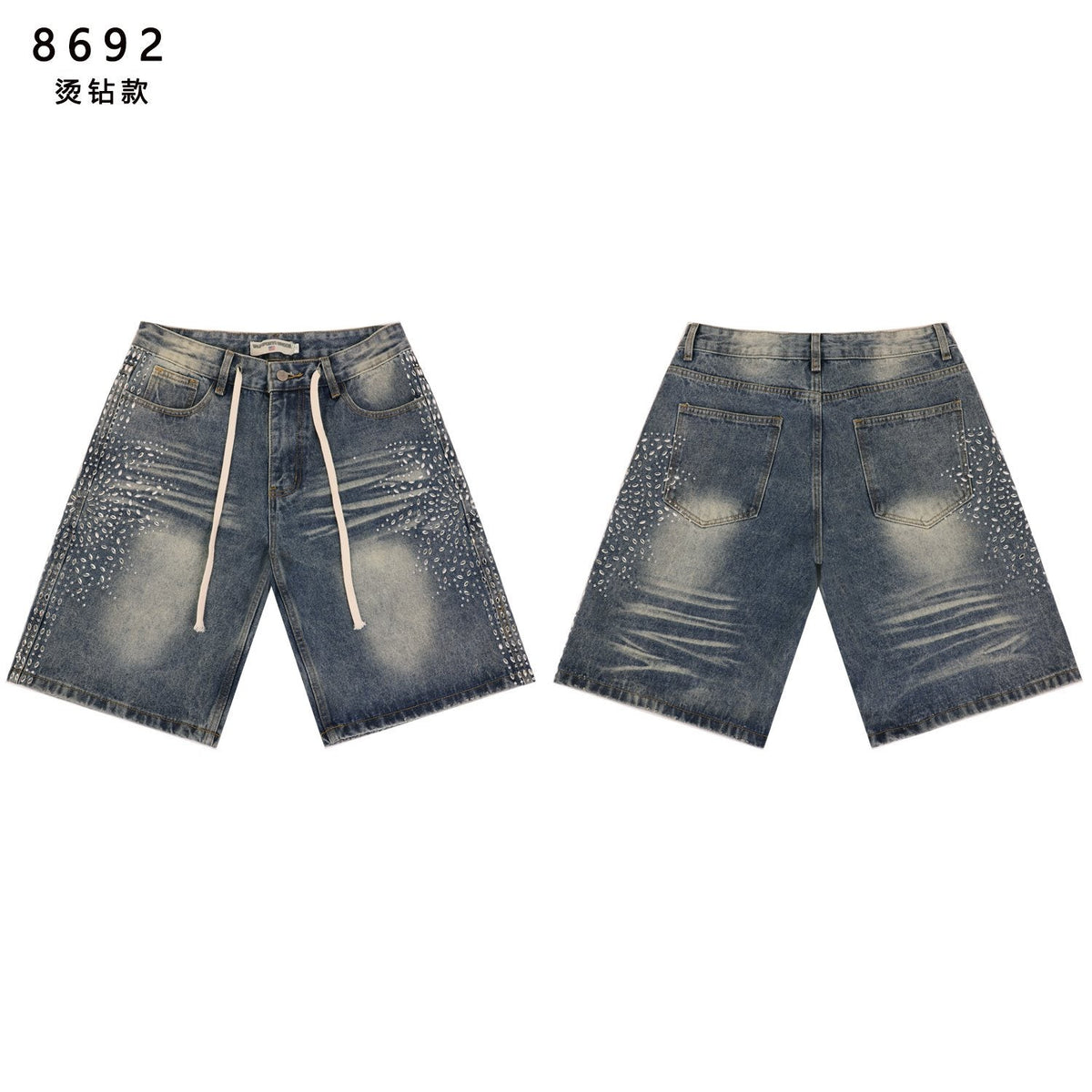 VALE SPORTS DIVISION Rhinestone Starburst Denim Shorts — hero