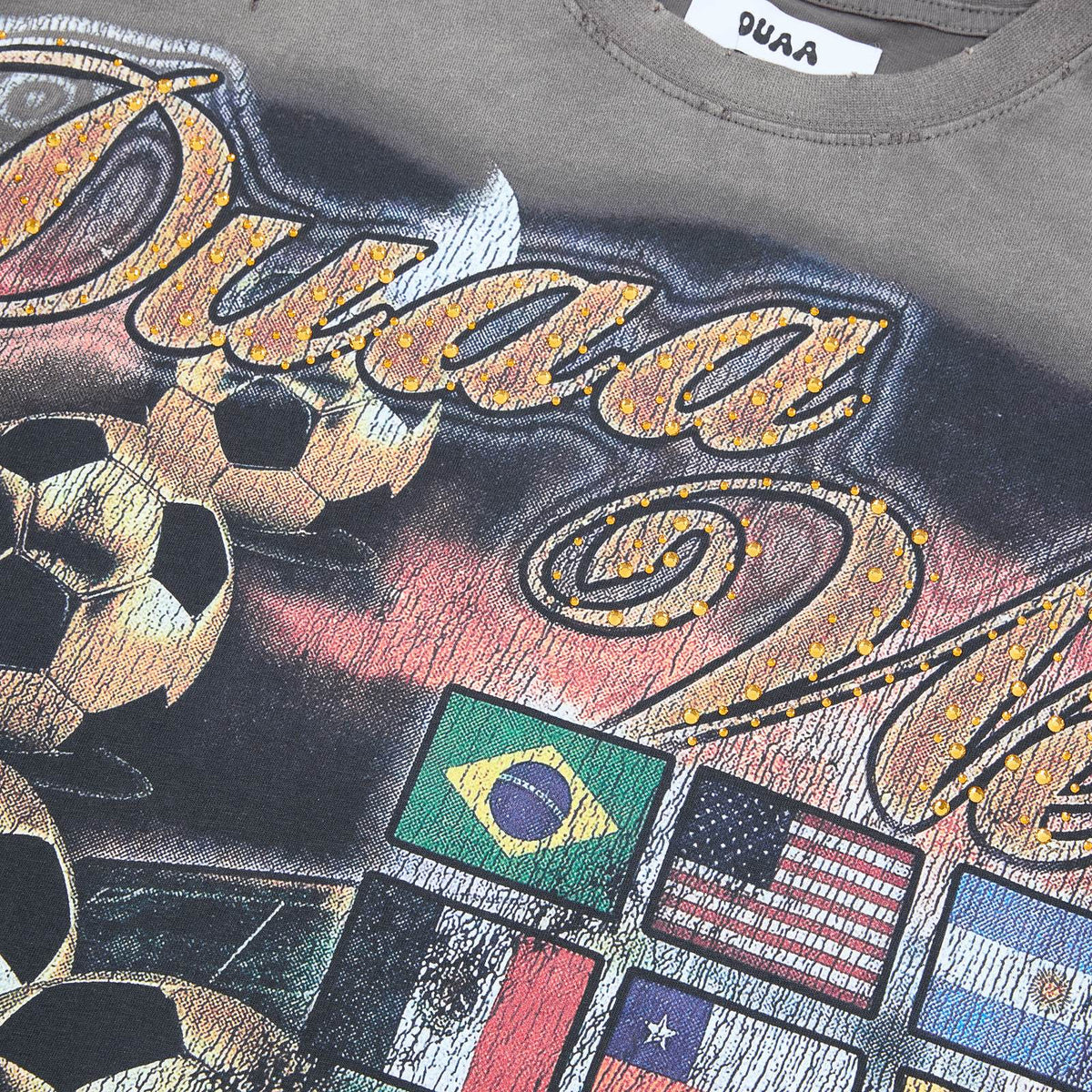 DUAA WC 93 Soccer Flag Distressed Graphic T-Shirt — detail