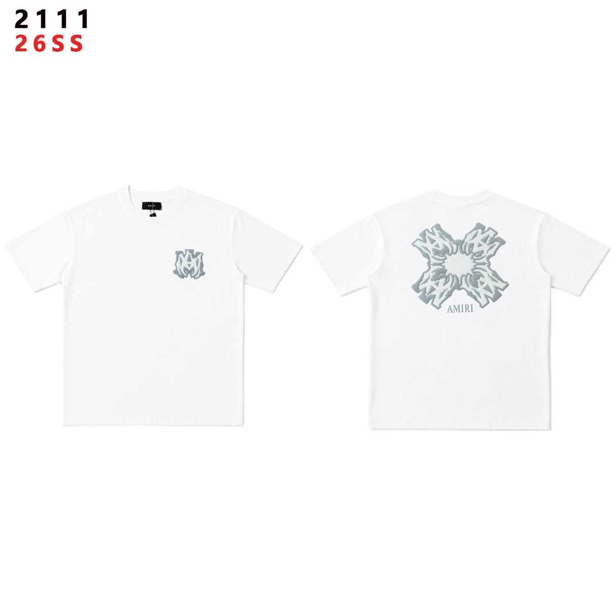 AMIRI Ice Blue Flame Graphic Short-Sleeve Set — front