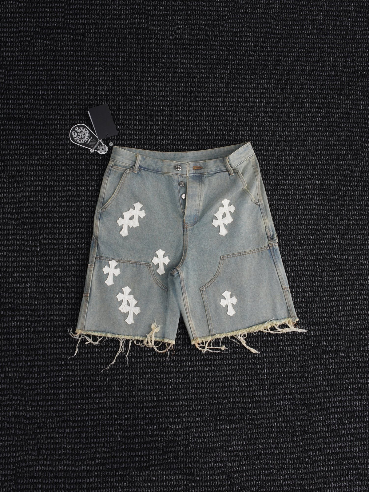 Chrome Hearts Cross Patch Light Blue Denim Shorts — hero
