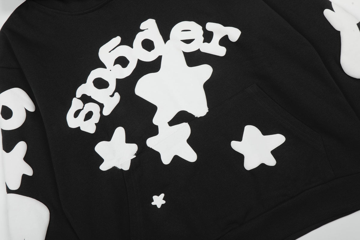 Sp5der Black Graphic Hoodie & Jogger Matching Set — detail