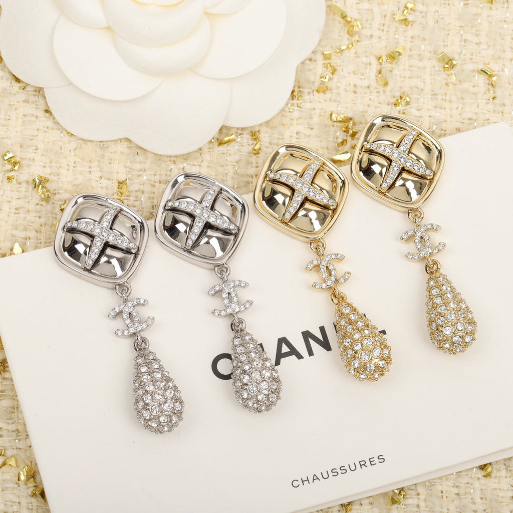 18K  Chanel Cross Rhombus Earrings