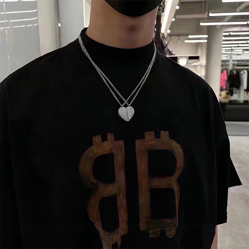 18K Balenciaga Lovelock Set Of Two Silver-tone Crystal Necklaces