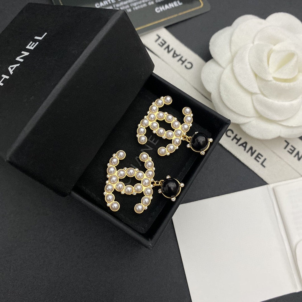 18K Pearl  Chanel Pendant Earrings