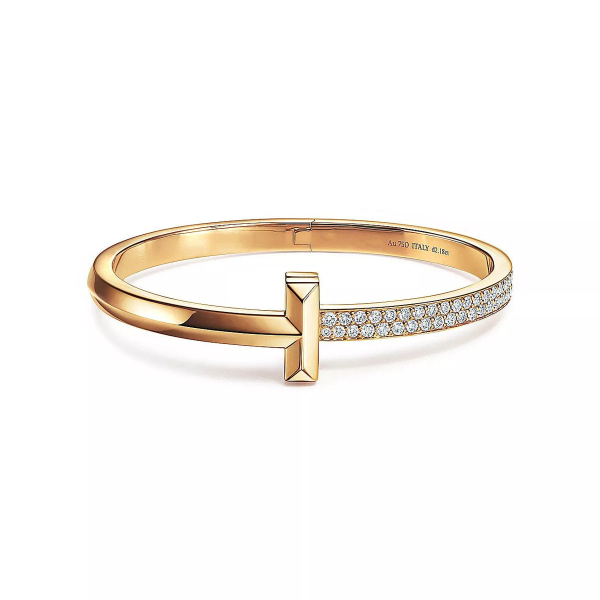 Tiffany T1 Wide Cubic Zirconia Hinged Bangle Pink Gold