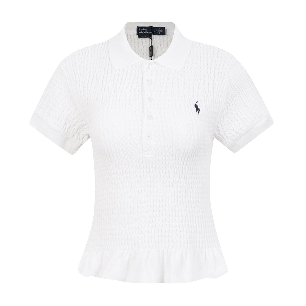 Test2-Ralph Lauren Ruffled-Hem Piqué Polo Top — front